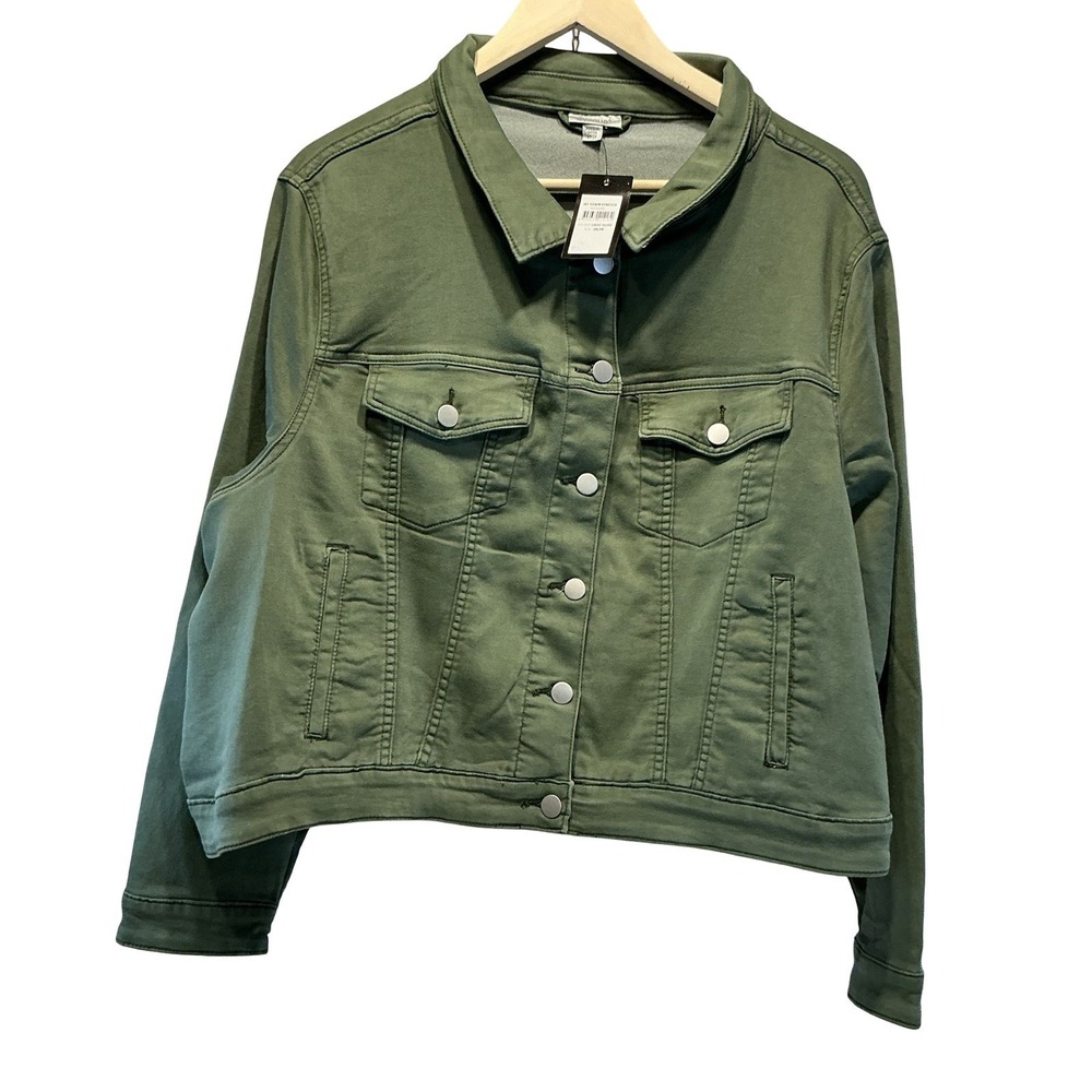 Avenue Green Cropped Trucker Jacket Plus Size 26/28 4XL‎ Twill New